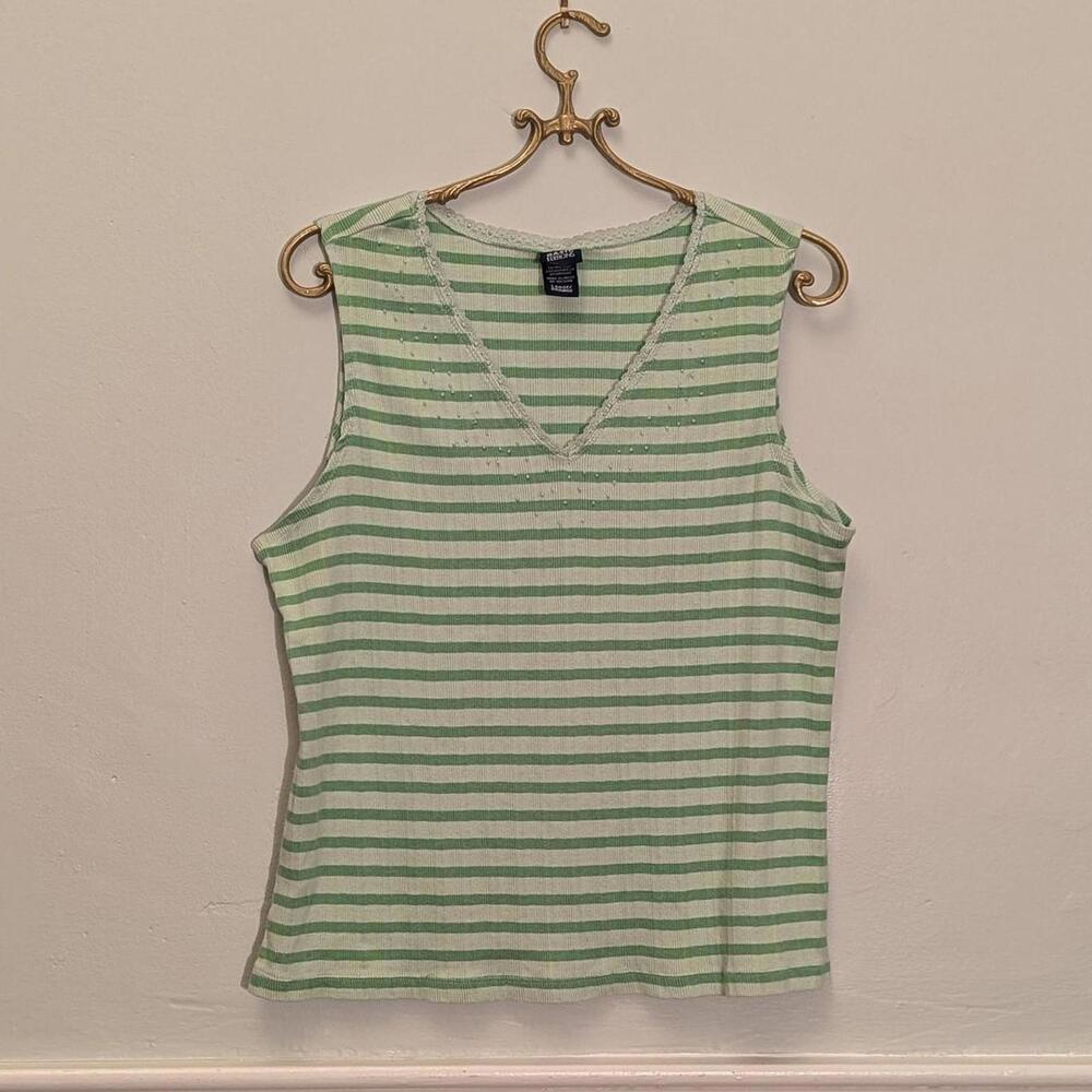 Y2K Striped Tank Top – 2000s Ribbed Knit Green Retro Indie Kid